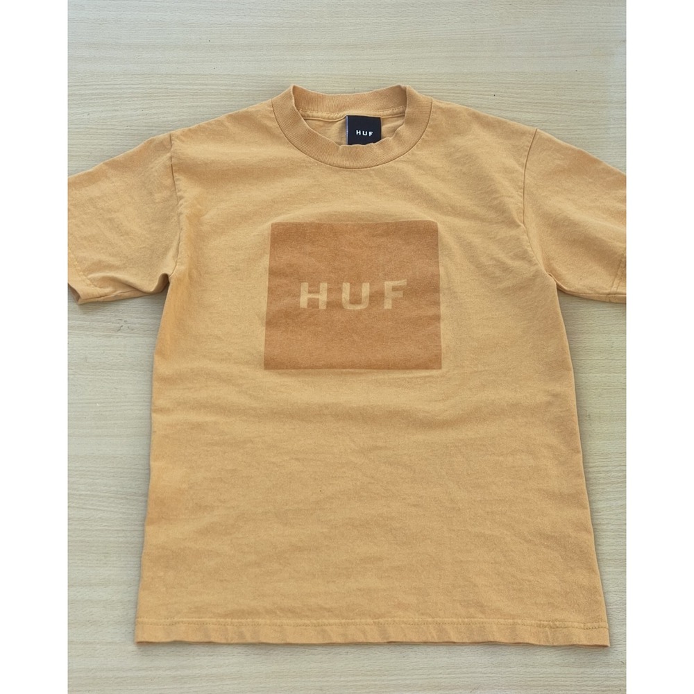 HUF Men's Short Sleeve Box Logo T-Shirt Yellow Size S